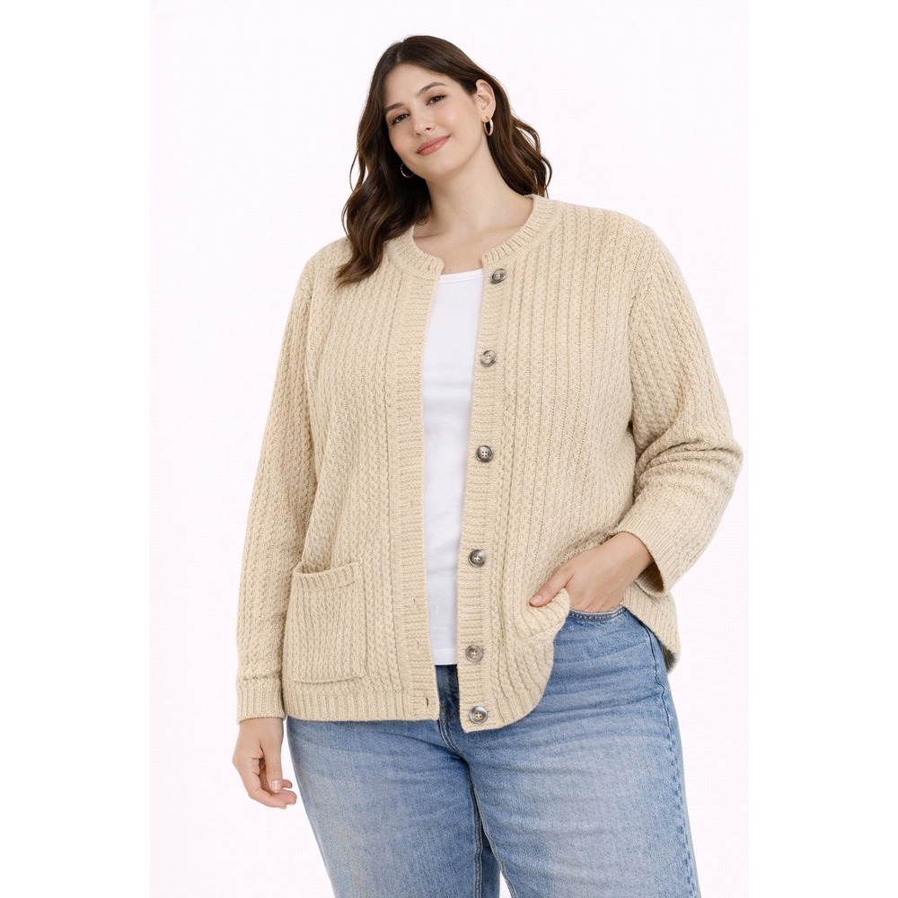 Divided Cardigan Sweater Womens XL Beige Waffle Knit Button Front Grandmacore